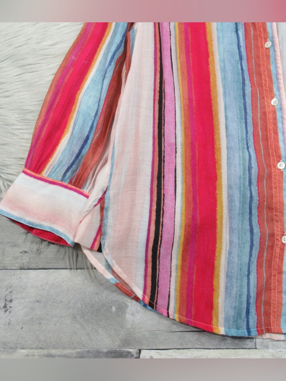 NIC+ZOE Horizon Breeze Multicolored Striped Button Front Shirt - Size Medium - Picture 8 of 11